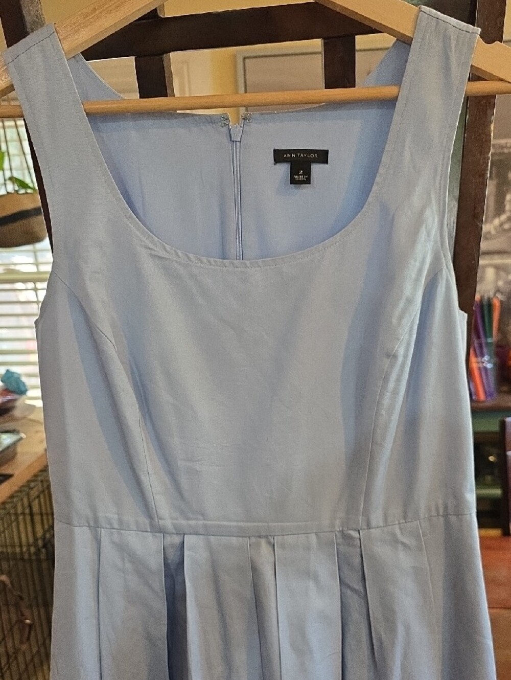 Ann Taylor Pale Blue Sleeveless Scoop-Neck Pleated Midi Dress - Picture 4 of 4
